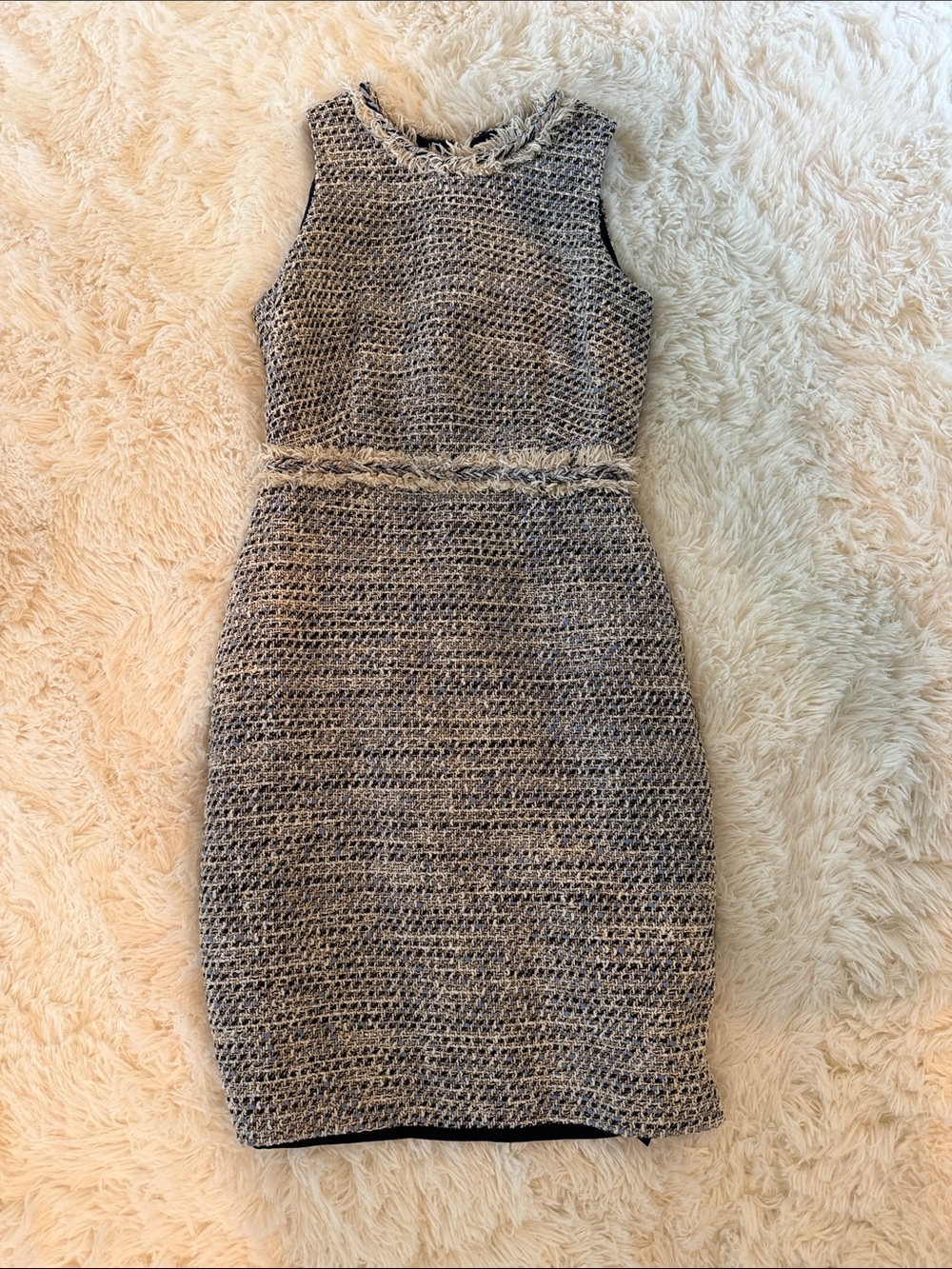 J Crew Sleeveless Tweed Sheath Dress in Gray and Cream